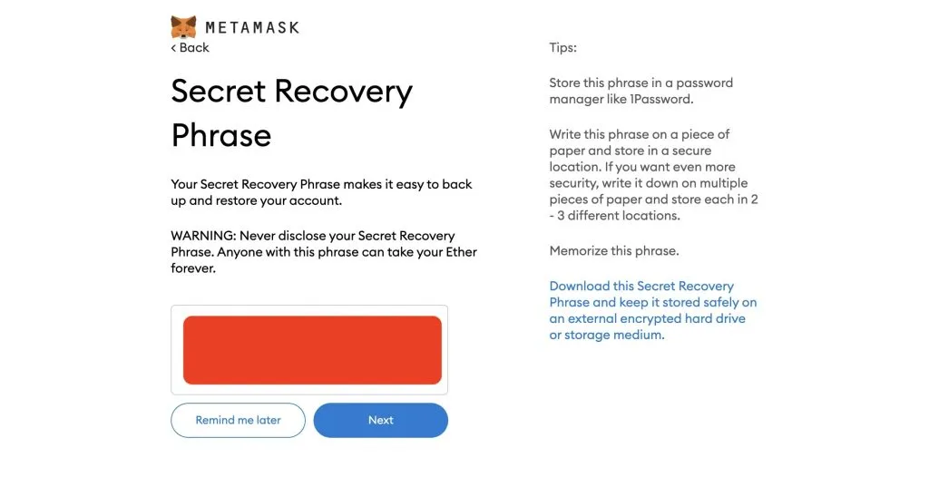Cách lấy lại cụm từ khóa bí mật Secret Recovery Phrase của bạn trên MetaMask